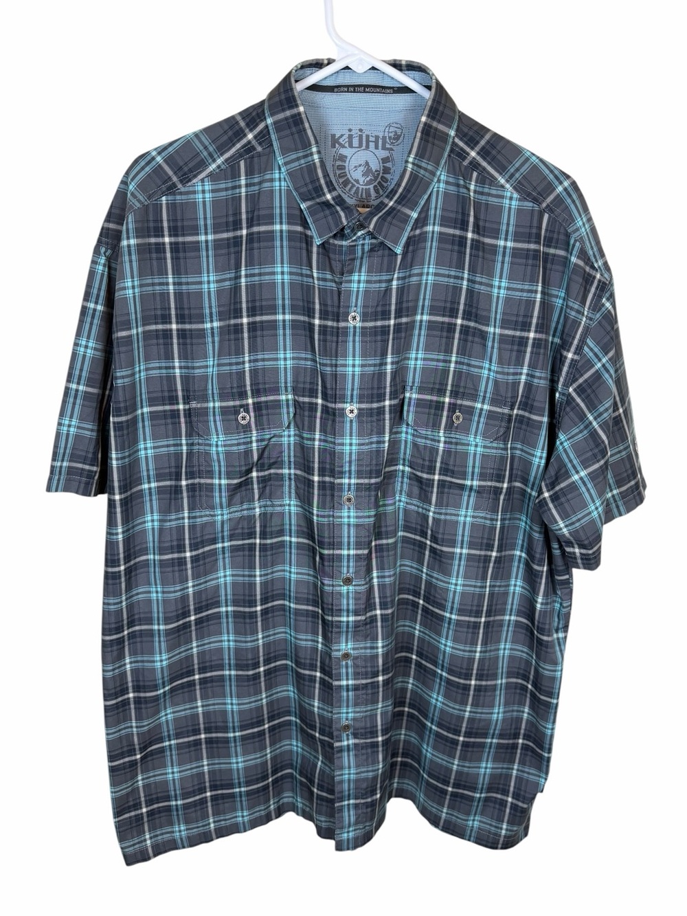 Kuhl Response Men’s Plaid Outdoor Short Sleeve Blue Gray Quick Dry Gorpcore 2XL